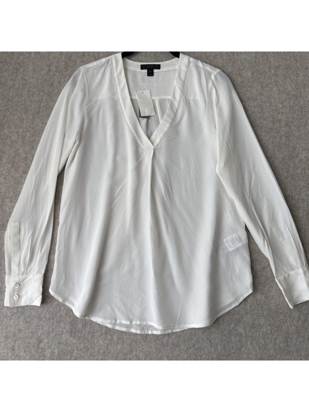 J.Crew 100% Silk V-Neck Popover Blouse Womens 00 White Long Sleeve NWT